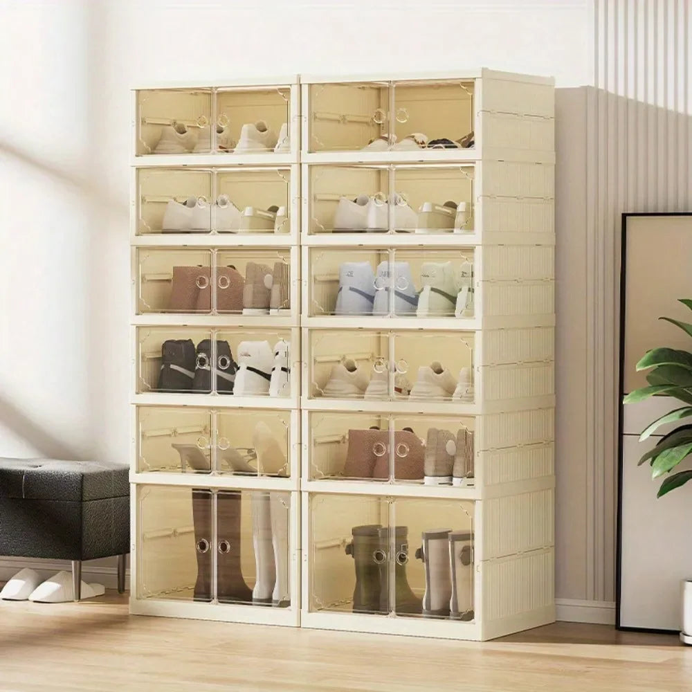 Portable Folding Shoe Rack Shoe Organizer Storage Box With MaClear Door For Closet Entryway Storage Containers Binsgnetic
