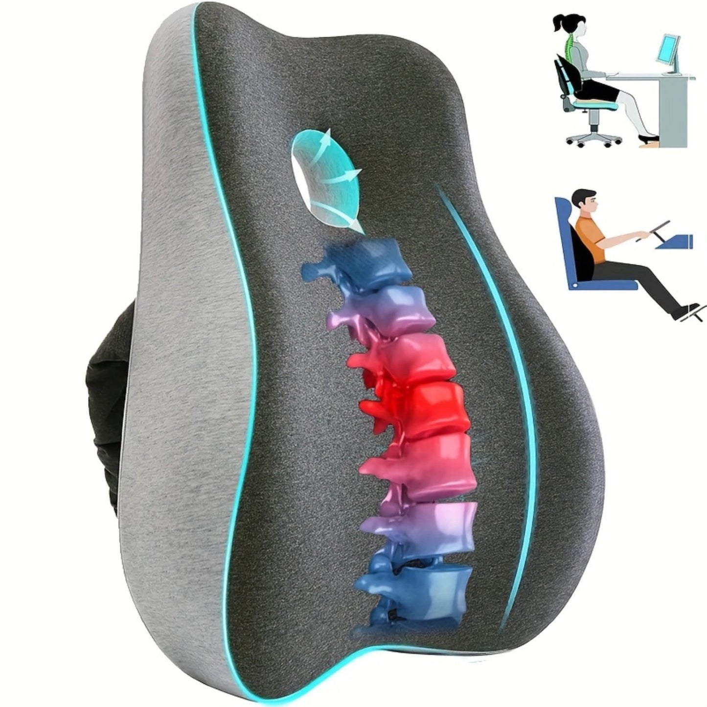 Ergonomic Memory Foam Lumbar Support Pillow - Adjustable, Washable Cover for Office, Car & Travel Comfort