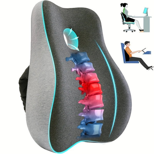 Ergonomic Memory Foam Lumbar Support Pillow - Adjustable, Washable Cover for Office, Car & Travel Comfort
