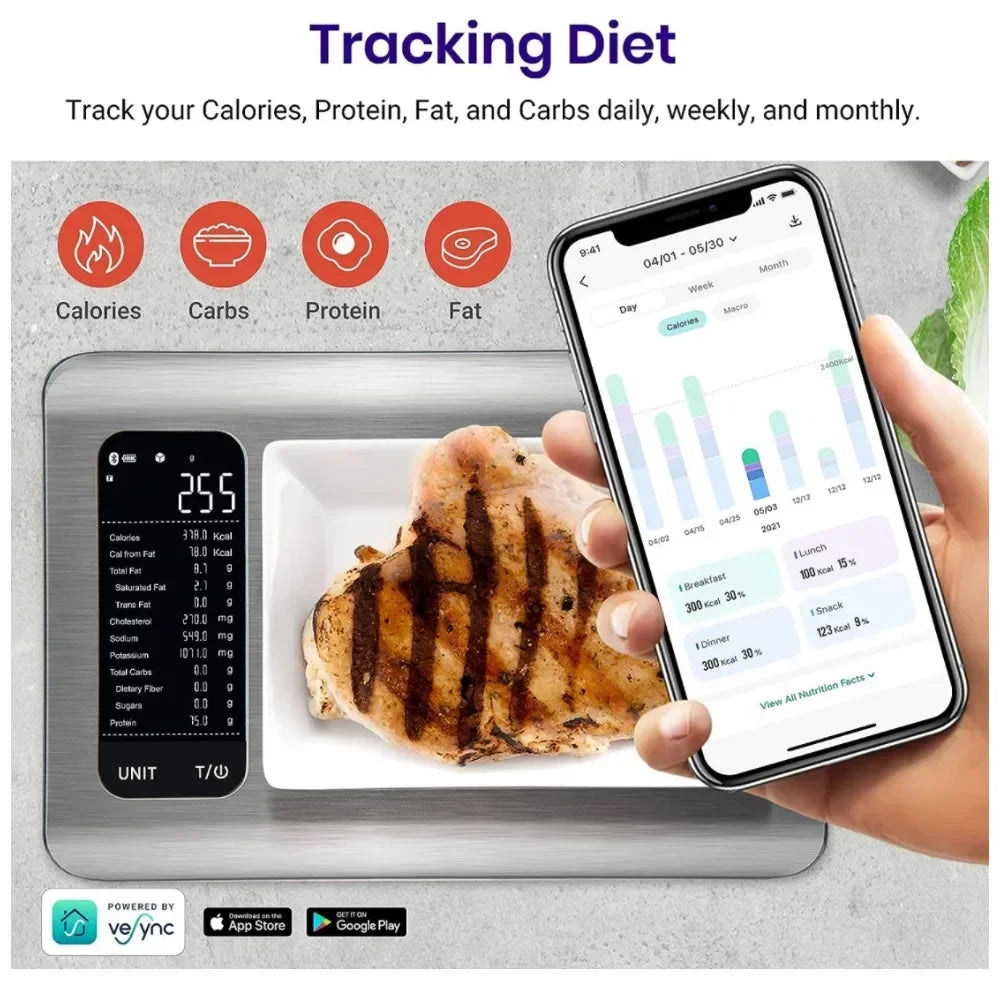 Smart Nutrition Scale Food Scale Digital Free Shipping, Measure in Ounces, Grams or Milliliters