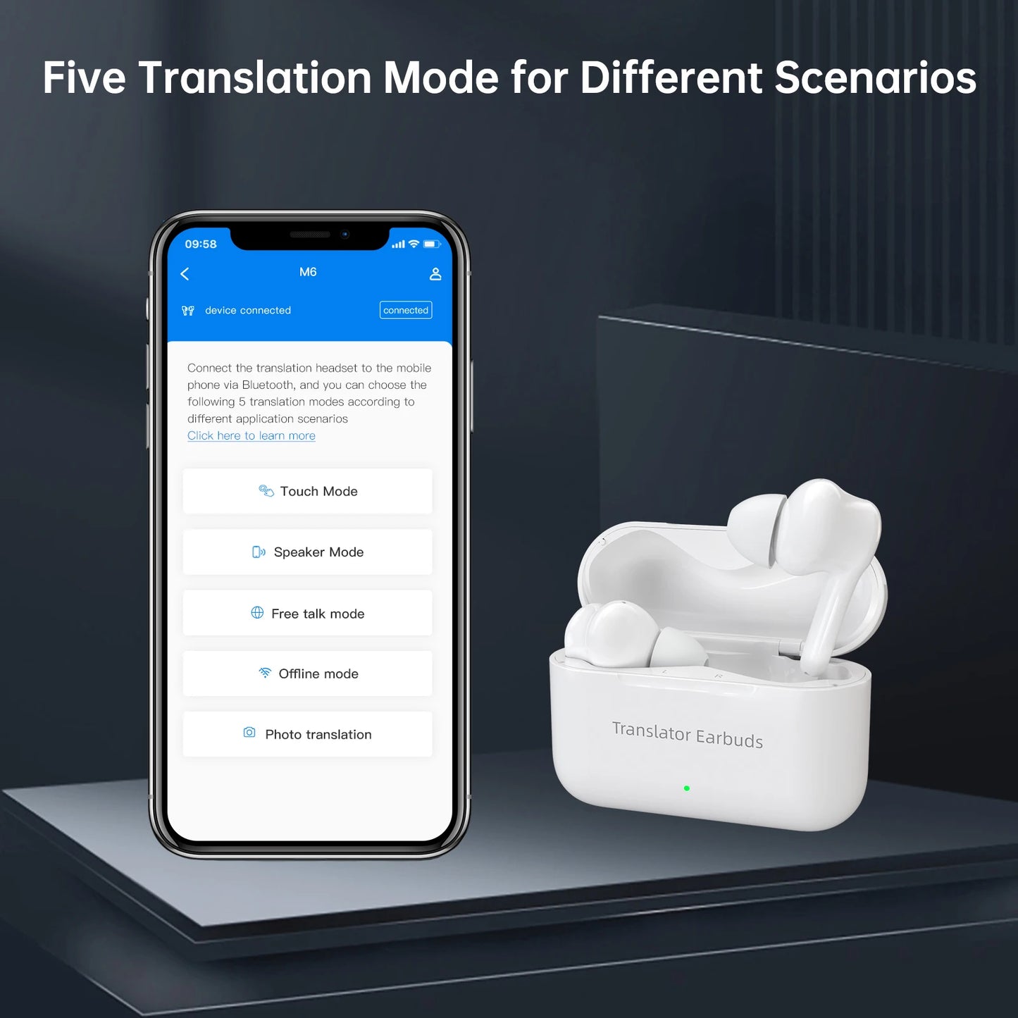 Translator Earbuds,144 Languages,Bidirectional Real-time Translator Device,Instant Offline Translation Headsets