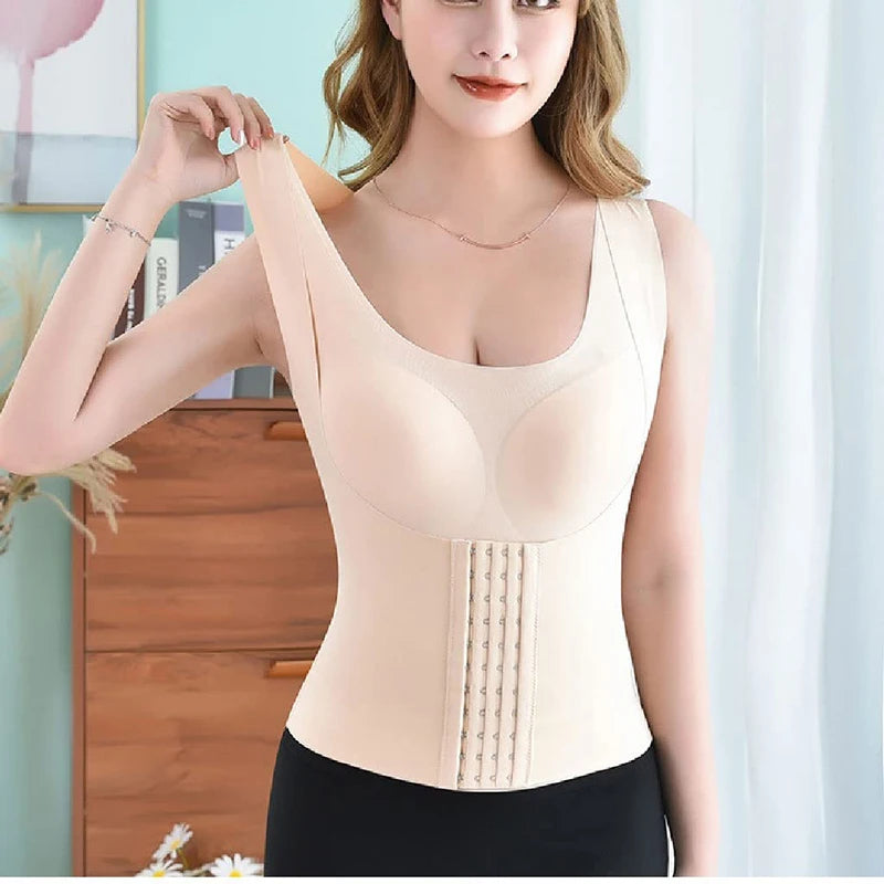 Women 3-in-1 Body Shapewear Posture Corrector Underwear Tummy Control Back Support Push Up Bra Shaper Vest Slim Tank Top Corset