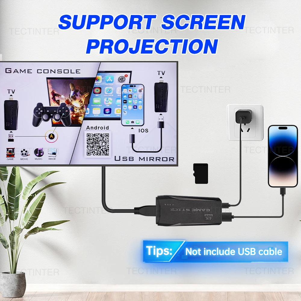 Video Game Console Built-in 20000 Games Wireless Controller TV Game Stick 4K HD 25 Languages