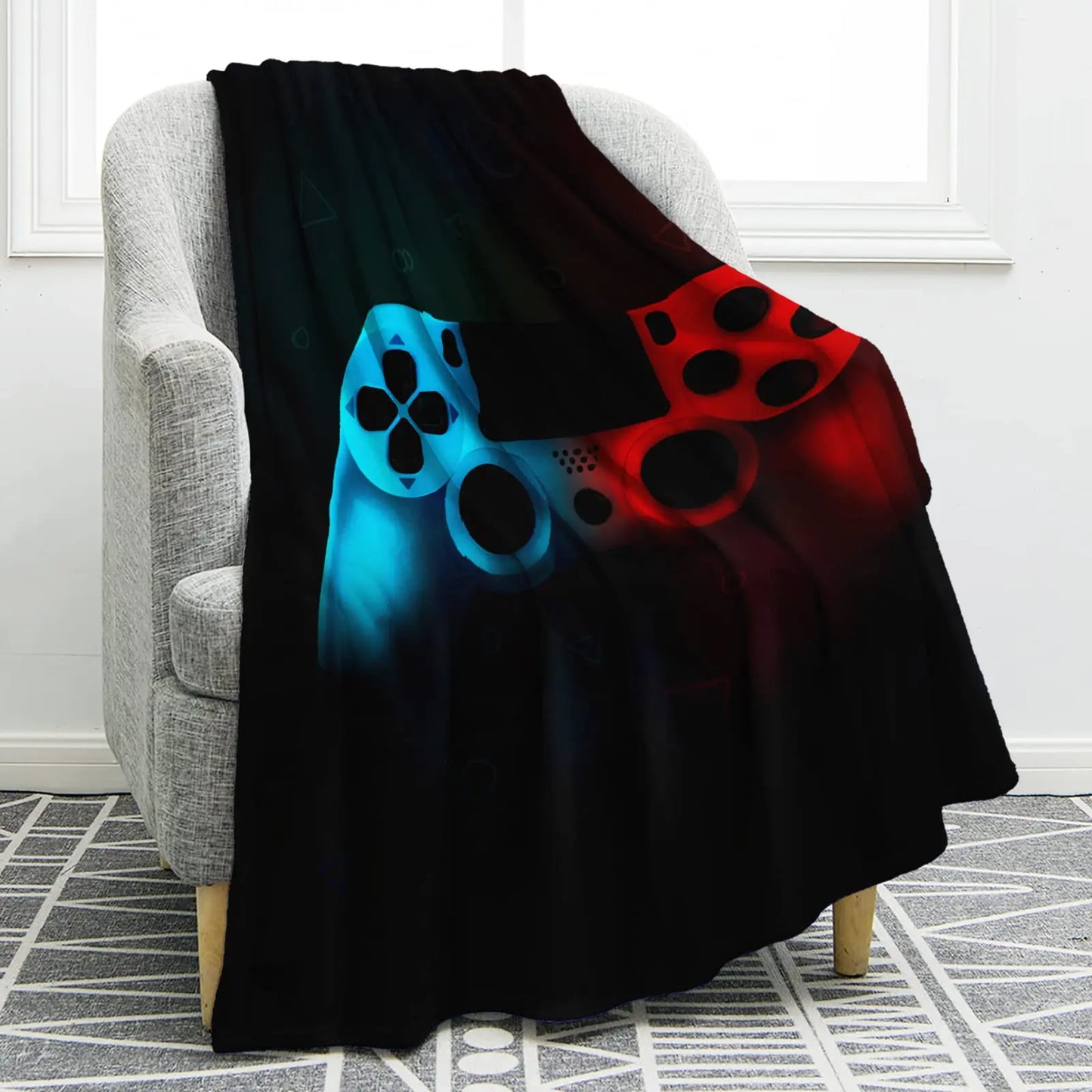 3D Game Controller Theme Blanket Soft Warm Print Throw Black Blanket for Men Boys Adult Birthday Gifts for Sofa Chair Bed Office