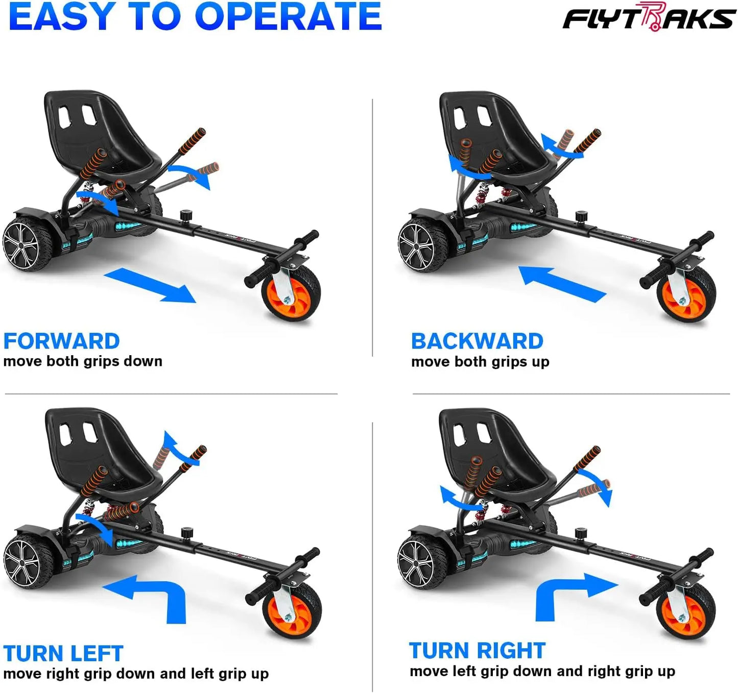 Hoverboard Go Kart with Rear Shock Absorption, Hoverboard Seat Attachment Accessory for 6" to 10" Hoverboard, Adjustable Frame L