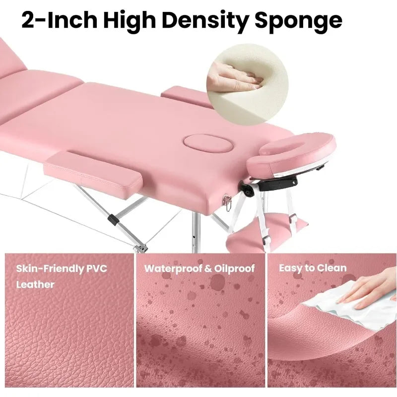 Portable Massage Table Upgraded 2" Thick Sponge, Height Adjustable Aluminum Massage Bed