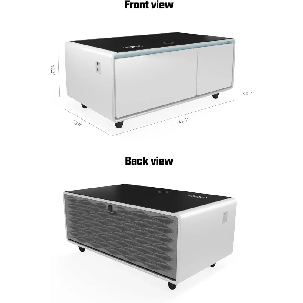 Smart Coffee Table, 23" D x 41.5" W x 18.1" H, Living Room Table with Built in Fridge and Speakers, Smart Table