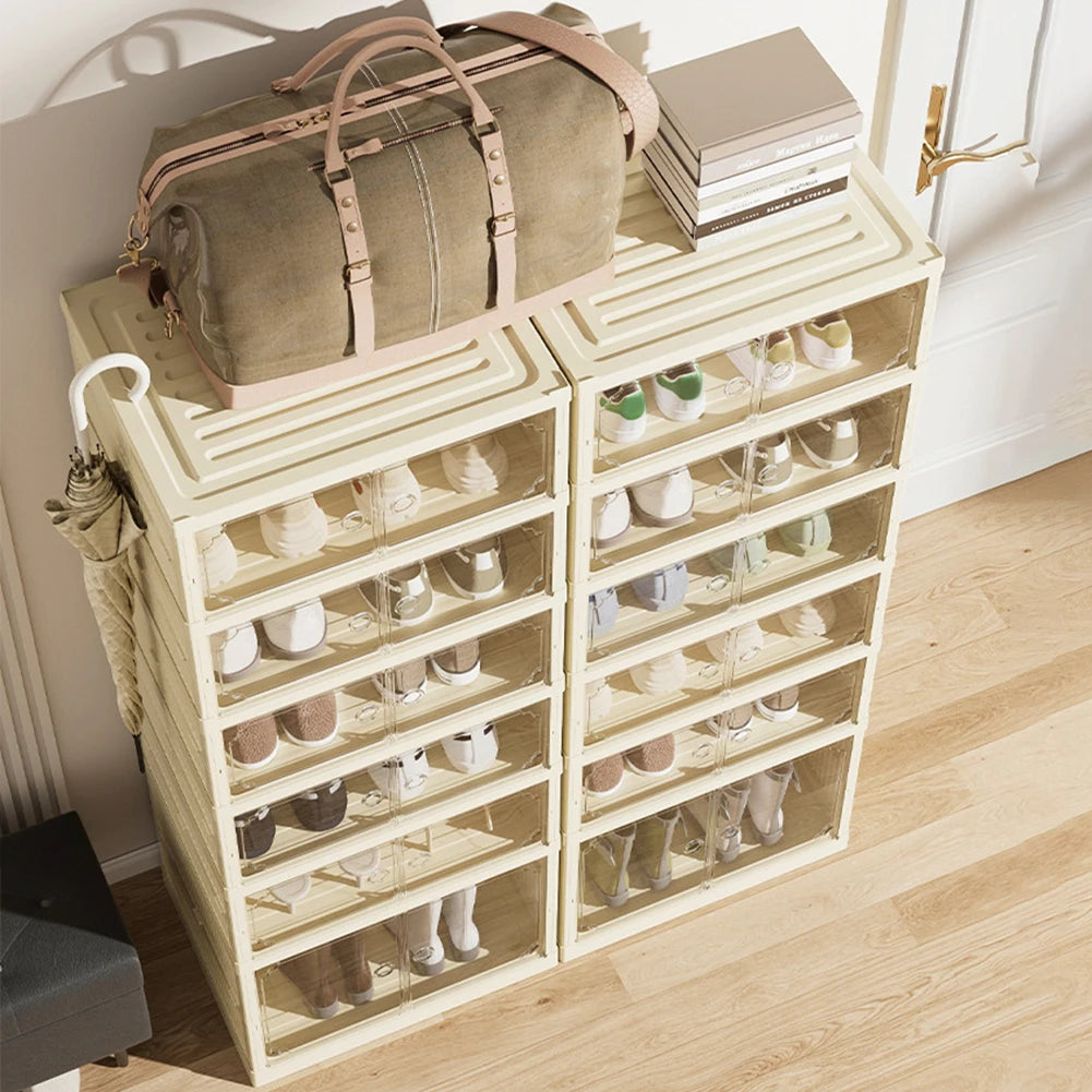 9 Layers Foldable Shoe Cabinet Thickened Plastic Sneaker Shoe Storage Box Dustproof Stackable Cabinet Shoe Organizers Rack Shelf