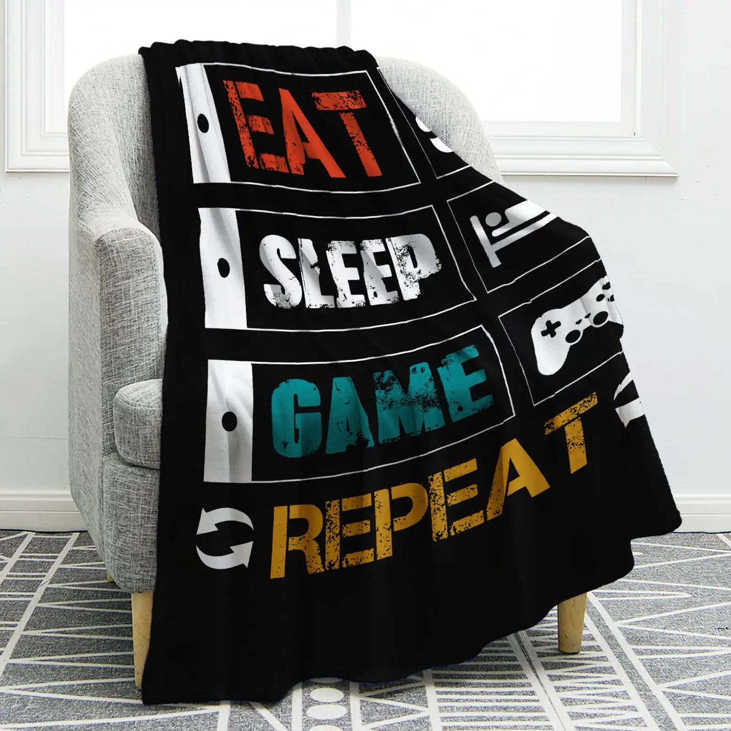 3D Game Controller Theme Blanket Soft Warm Print Throw Black Blanket for Men Boys Adult Birthday Gifts for Sofa Chair Bed Office