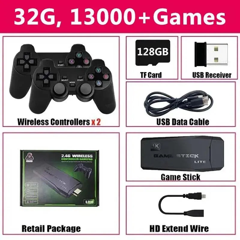 Video Game Console Built-in 20000 Games Wireless Controller TV Game Stick 4K HD 25 Languages