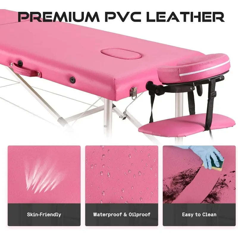 Portable Massage Table Upgraded 2" Thick Sponge, Height Adjustable Aluminum Massage Bed
