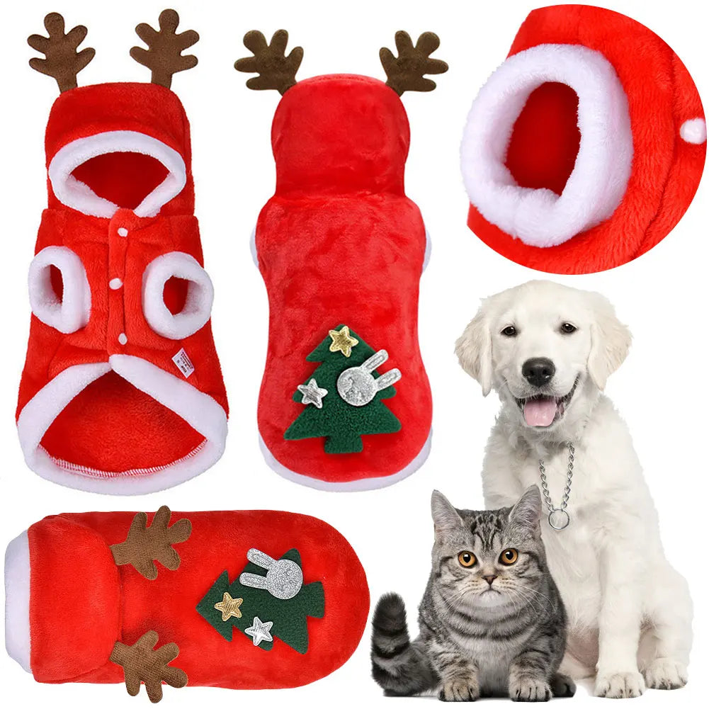 Christmas Pet Clothes Elk Pet Dog Cold Weather Coats Winter Warm Dog Christmas Clothes for Small Dogs Puppy