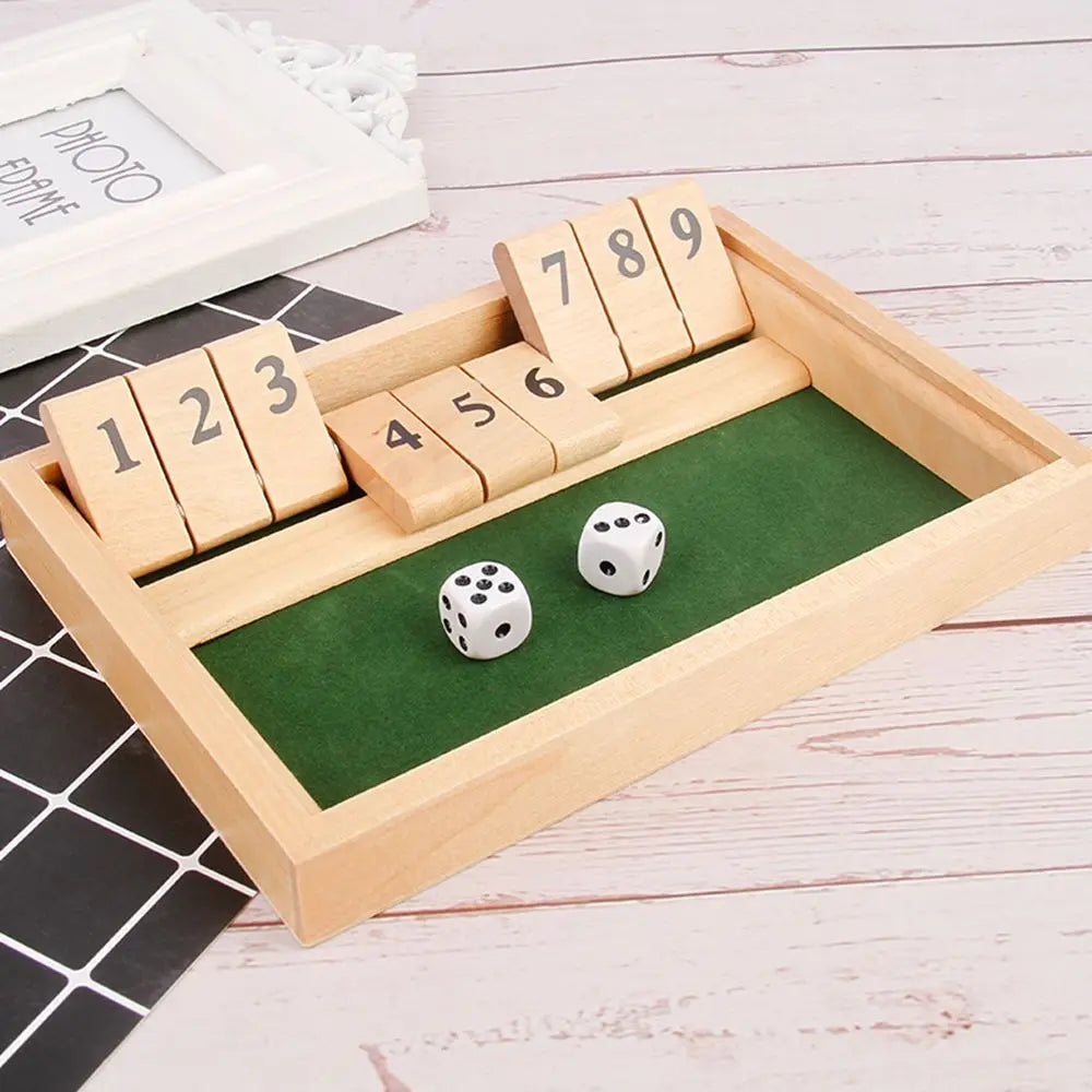 Shut The Box Dice Board Game Wooden Flaps & Dices for 4 Players