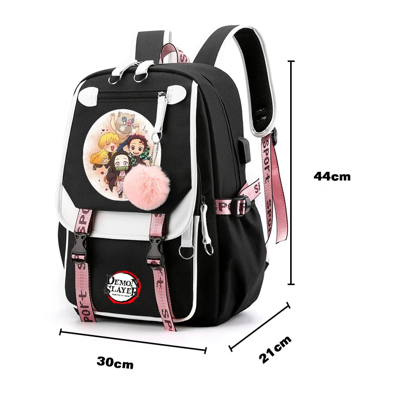3Pcs Kamado Nezuko Demon Slayer Backpacks Set for Girls Anime School Bag Teenager Student Canvas Laptop Back Pack Women Rucksack