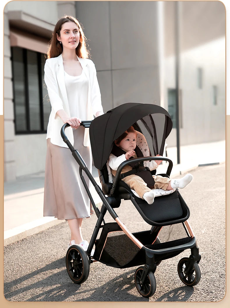 High View Baby Stroller Ergonomics Seat Bassinet for Newborn Portable Baby Pram One Hand to Recline Basket Pushchair