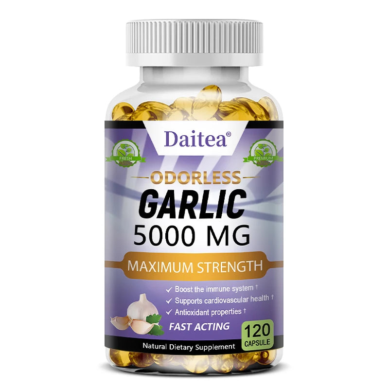 Daitea Garlic Extract Capsules 5000mg, Promotes Immunity, Heart and Skin Health, Supports Cardiovascular Health, Antioxidant