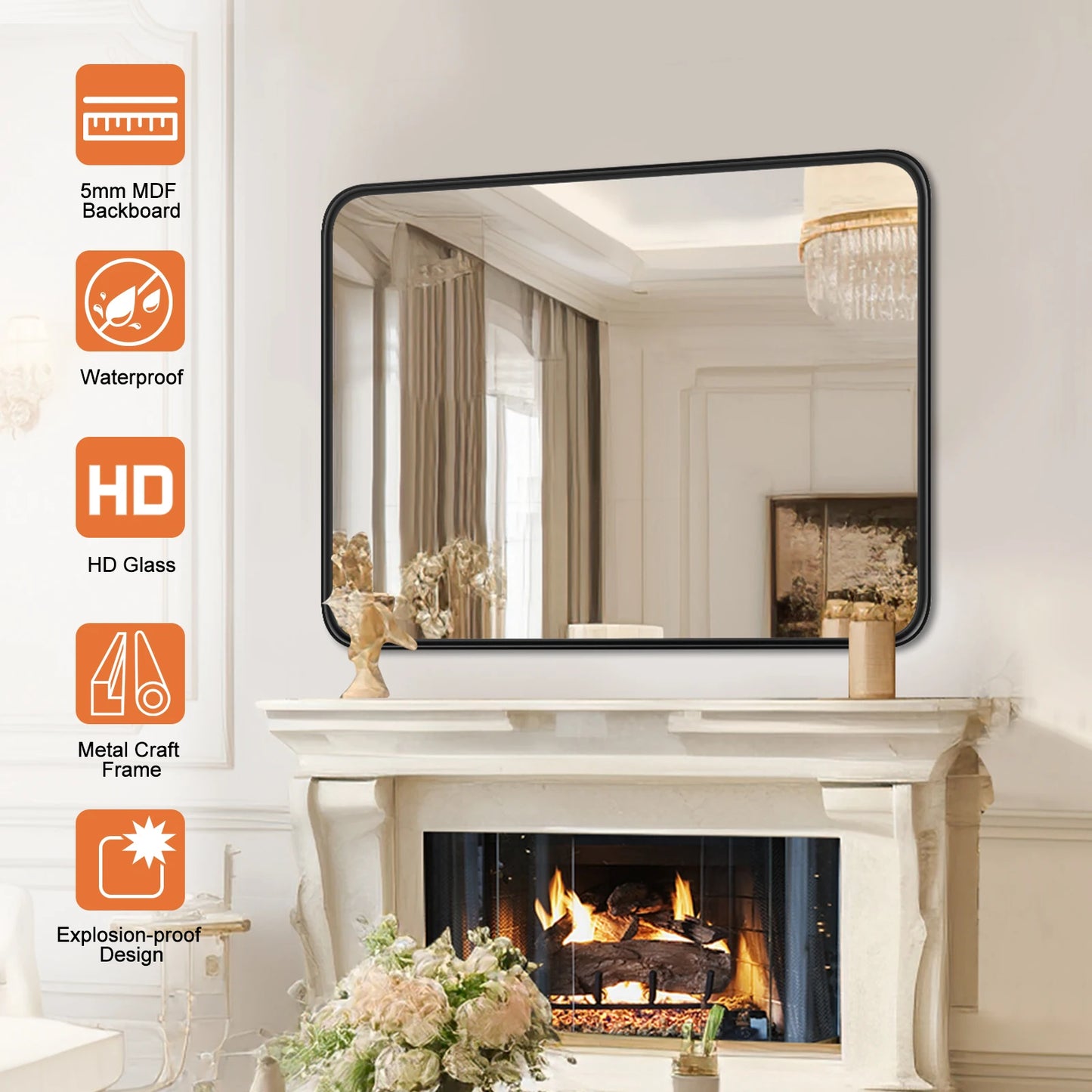 JHK Large Rectangle Vanity Framed Mirror for Wall Matte Metal Framed 30x40 Inch Modern Mirror Tempered Glass For Living Room
