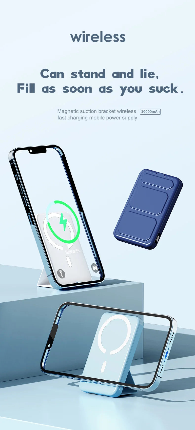 Wireless Magnetic 10000mAh Power Bank With Foldable Stand Portable 5000mAh External Auxiliary Battery For Magsafe iPhone Samsung