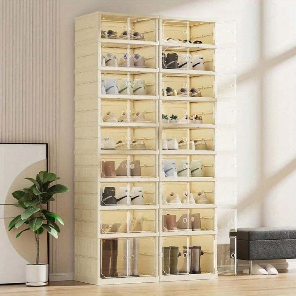 Portable Folding Shoe Rack Shoe Organizer Storage Box With MaClear Door For Closet Entryway Storage Containers Binsgnetic