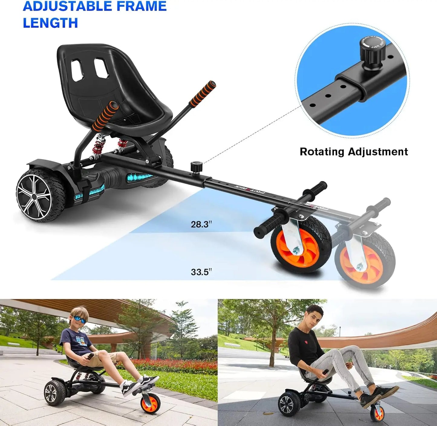 Hoverboard Go Kart with Rear Shock Absorption, Hoverboard Seat Attachment Accessory for 6" to 10" Hoverboard, Adjustable Frame L