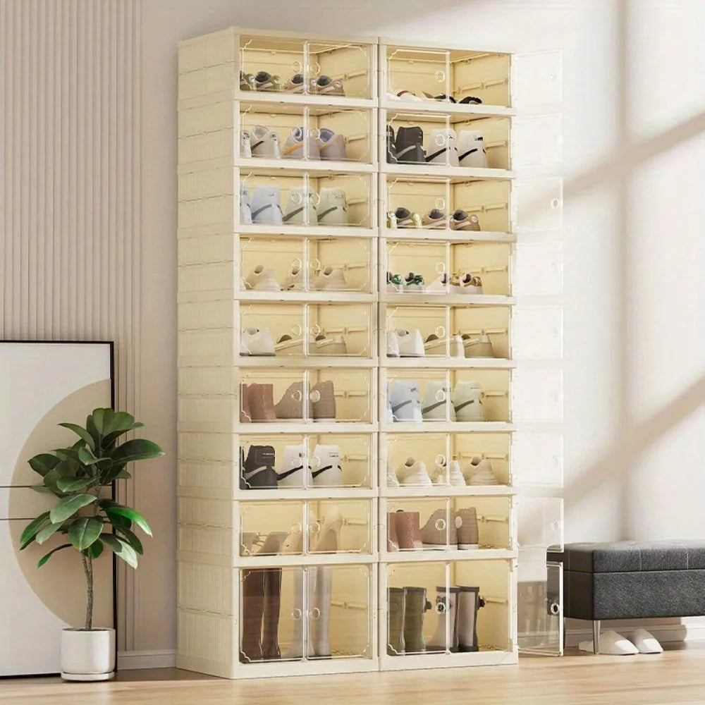 Portable Folding Shoe Rack Shoe Organizer Storage Box With MaClear Door For Closet Entryway Storage Containers Binsgnetic