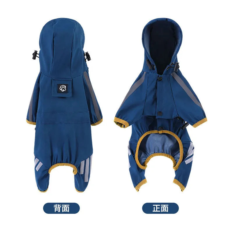 Dog Raincoat Reflective can-pull Dog Jacket Waterproof Large Pet Rainy Day Out Clothes