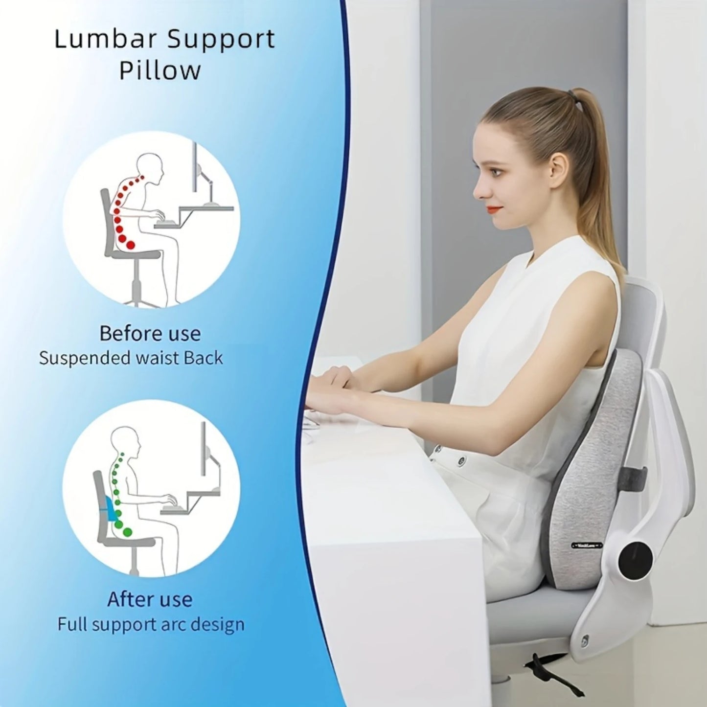 Ergonomic Memory Foam Lumbar Support Pillow - Adjustable, Washable Cover for Office, Car & Travel Comfort