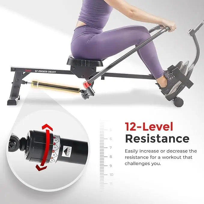 Fitness Smart Compact Full Motion Rowing Machine, Full-Body Workout, Low-Impact, Extra-Long Rail, 350 LB Weight C