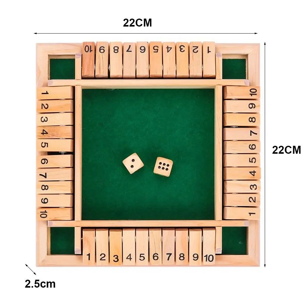 Shut The Box Dice Board Game Wooden Flaps & Dices for 4 Players