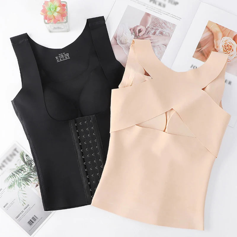 Women 3-in-1 Body Shapewear Posture Corrector Underwear Tummy Control Back Support Push Up Bra Shaper Vest Slim Tank Top Corset