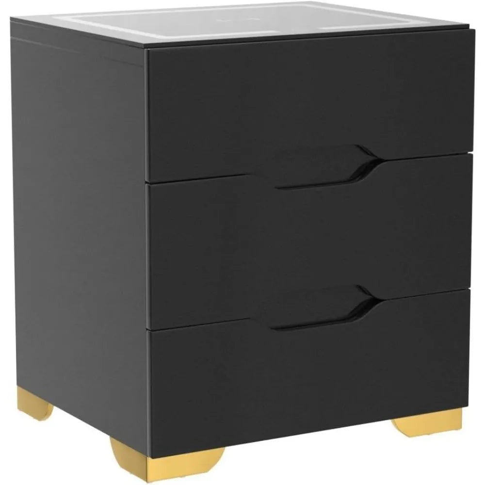 Nightstand with Wireless Charging Station & USB Charging, Smart Bedside Table with Adjustable LED Lights, End Table Organizer
