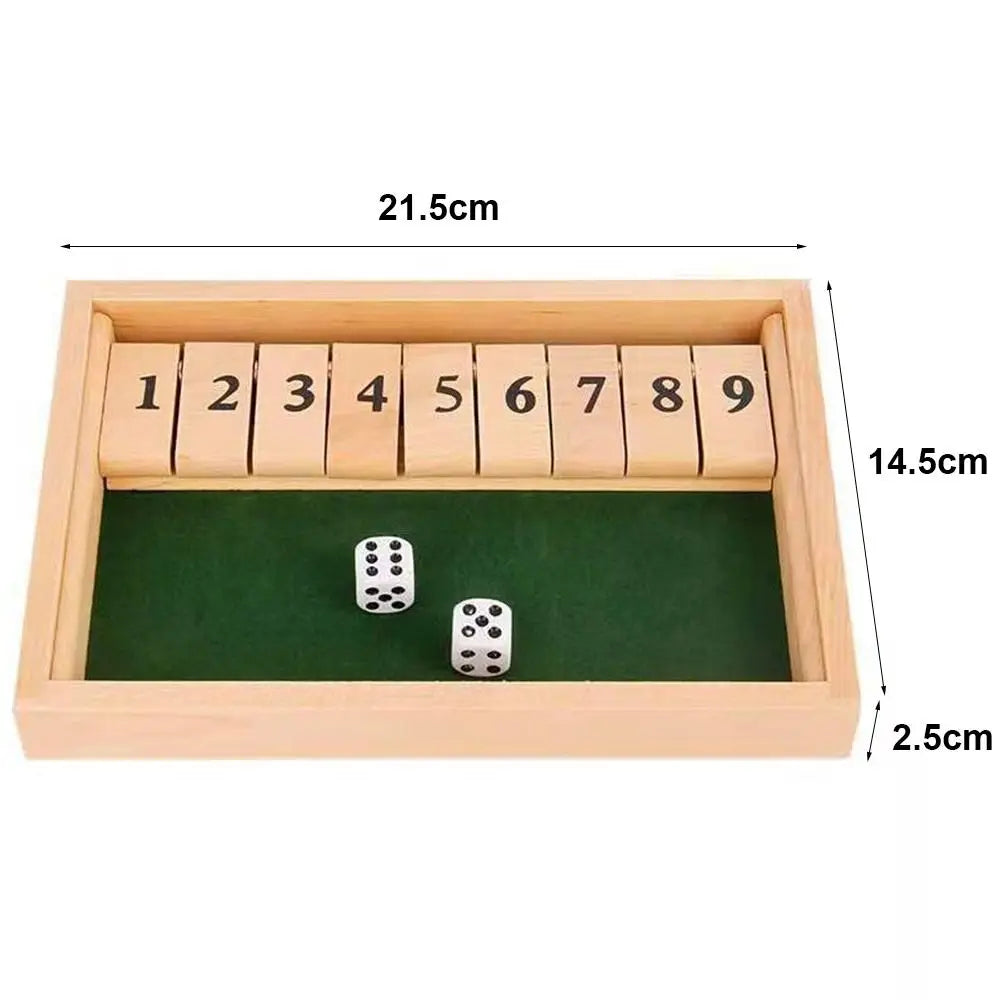 Shut The Box Dice Board Game Wooden Flaps & Dices for 4 Players