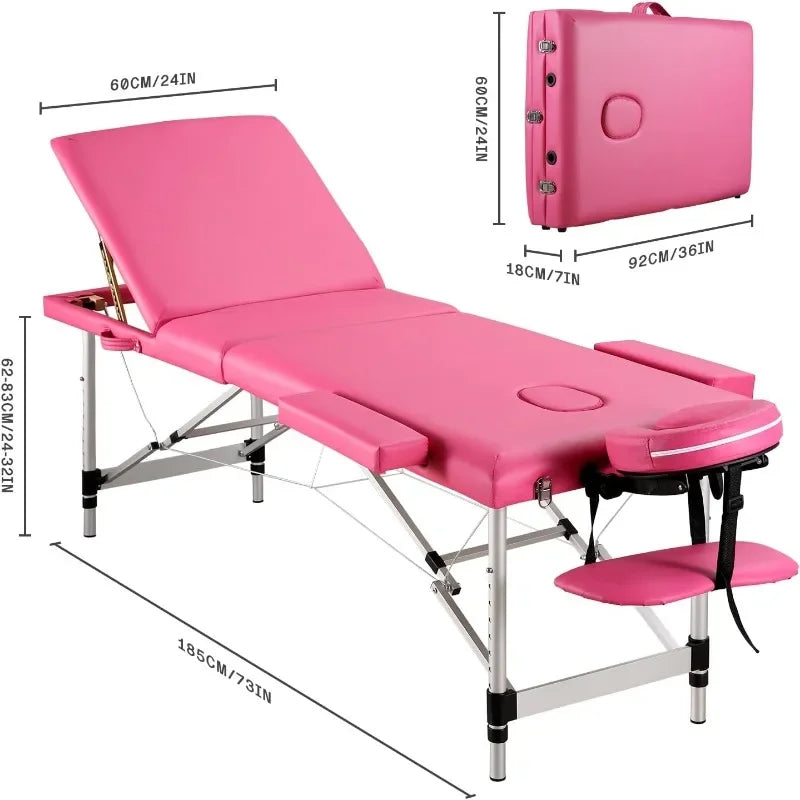 Portable Massage Table Upgraded 2" Thick Sponge, Height Adjustable Aluminum Massage Bed