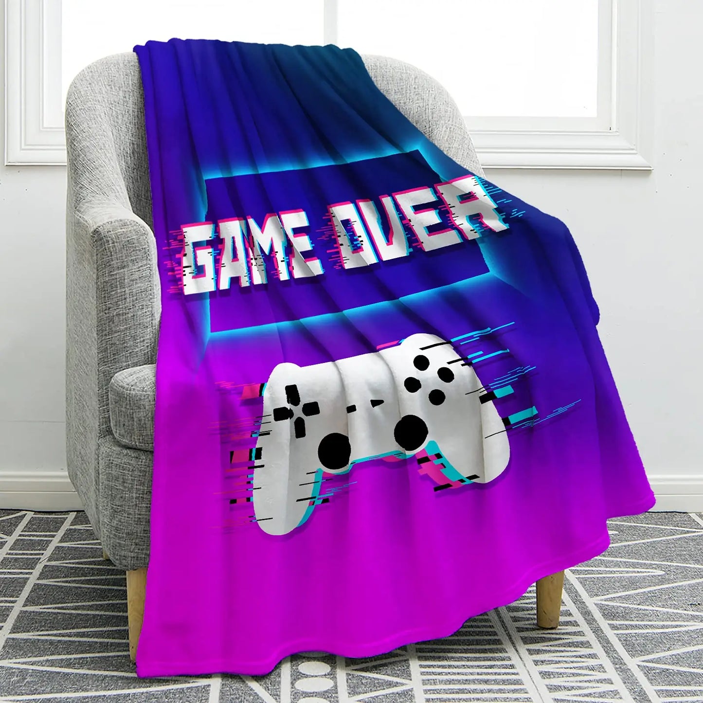 3D Game Controller Theme Blanket Soft Warm Print Throw Black Blanket for Men Boys Adult Birthday Gifts for Sofa Chair Bed Office