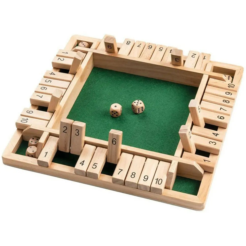 Shut The Box Dice Board Game Wooden Flaps & Dices for 4 Players