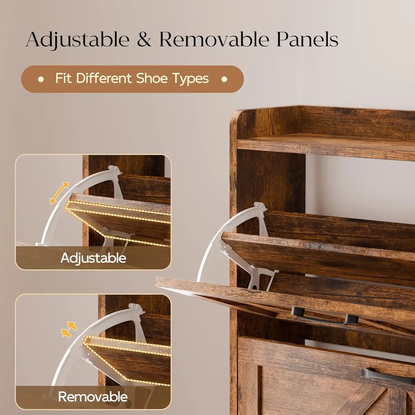 Shoe Storage Cabinet with 2 Flip Drawers, Freestanding Shoe Rack Cabinet with Metal Legs, Hidden Shoe Organizer Cabinet