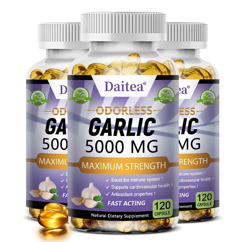 Daitea Garlic Extract Capsules 5000mg, Promotes Immunity, Heart and Skin Health, Supports Cardiovascular Health, Antioxidant