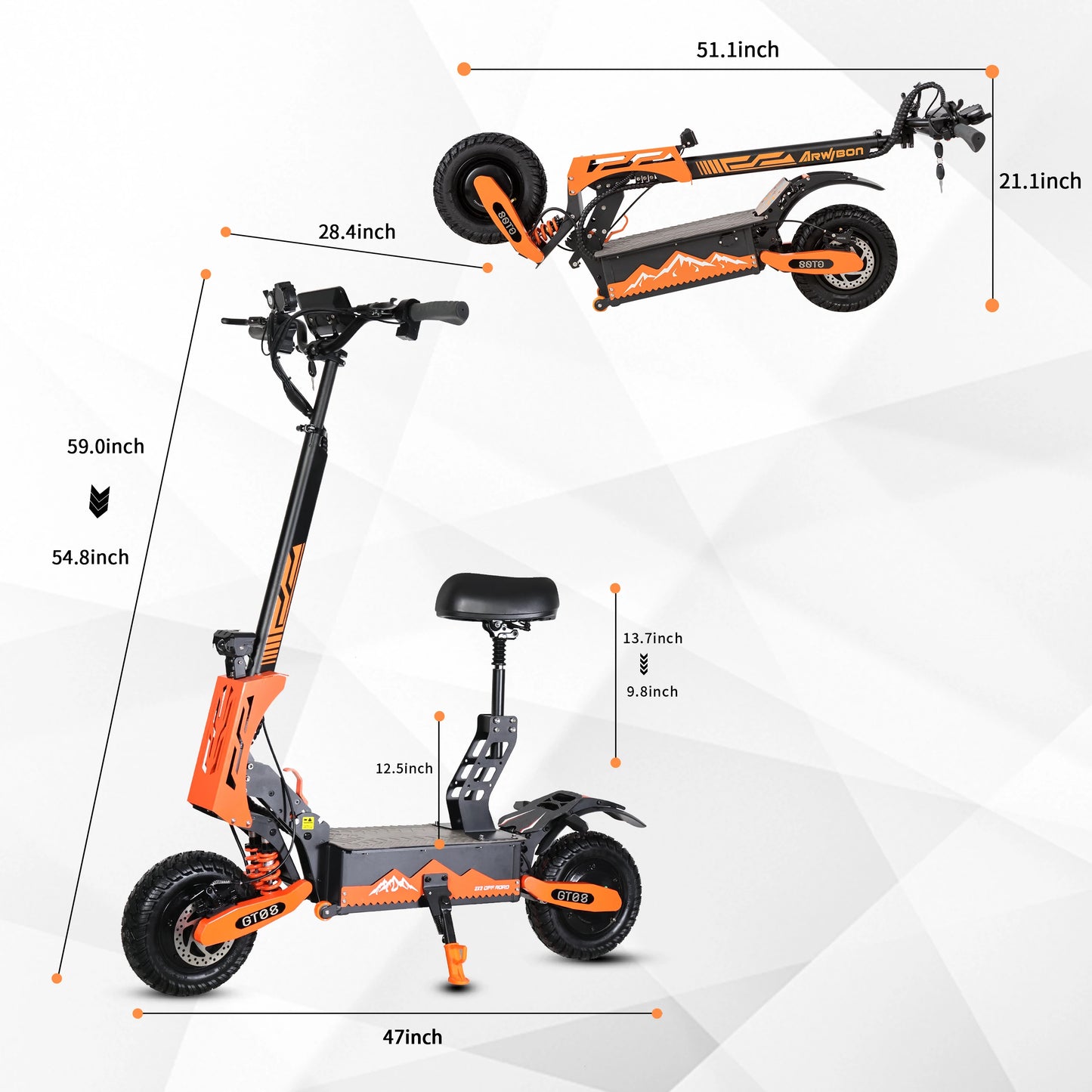 5600W Adult Electric Scooter Dual Motor Top Speed 50MPH,60V27AH, 11-inch Off-Road Tires Sport Folding eScooter with Seat