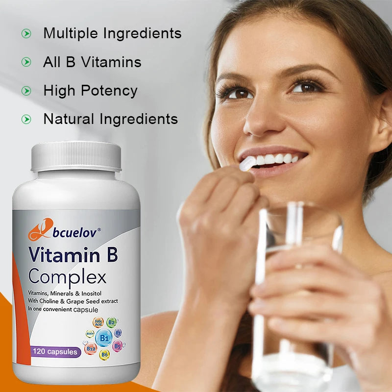Vitamin B Complex with Folic Acid, Supports Healthy Energy Metabolism, Immunity, Heart Health, 120 Capsules