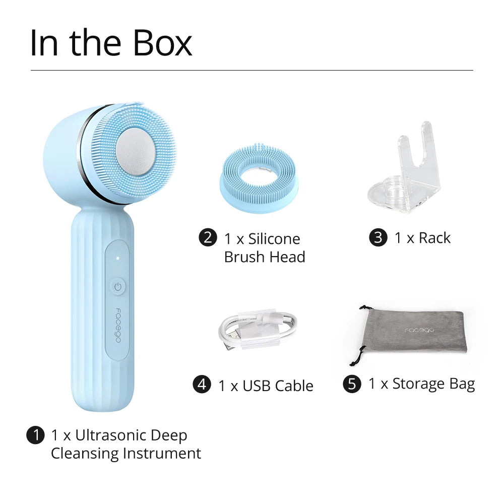 IPX7 waterproof  Facial Cleansing Brush for Men & Women Rechargeable Facego Ultrasonic Deep Cleansing Exfoliating Face Scrubber