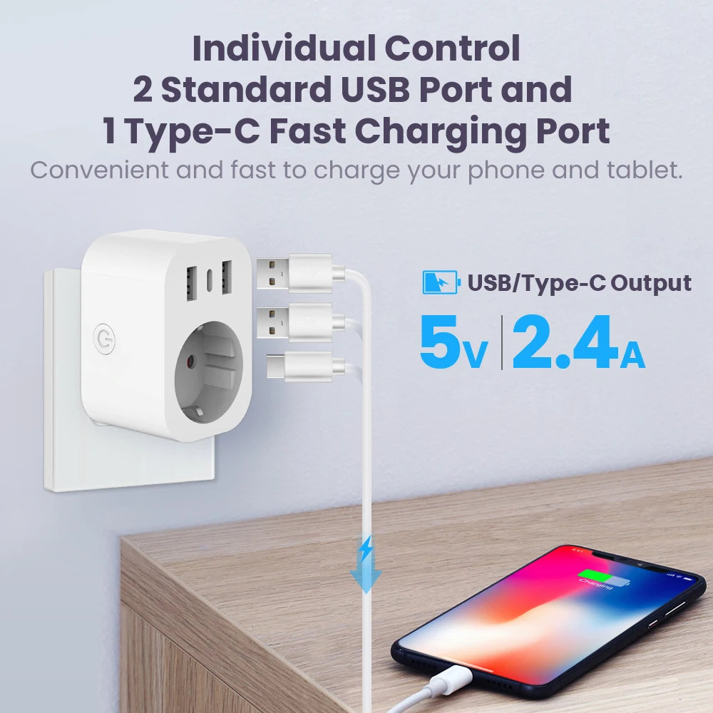 WiFi Smart Plug 16A Home Appliance Works with Alexa Google