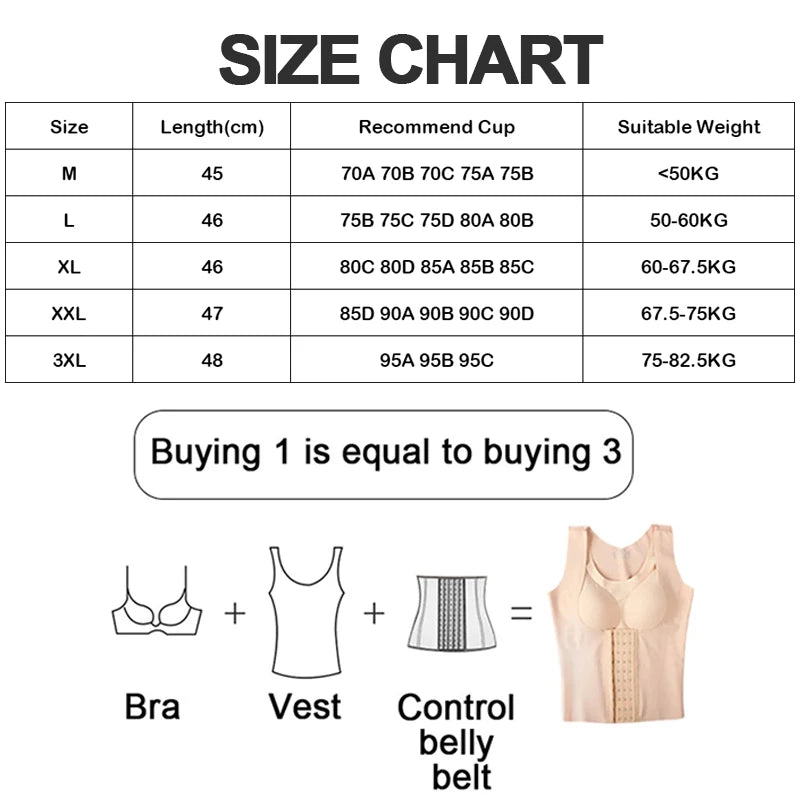 Women 3-in-1 Body Shapewear Posture Corrector Underwear Tummy Control Back Support Push Up Bra Shaper Vest Slim Tank Top Corset