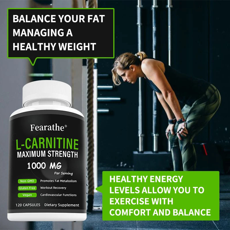 L-Carnitine 1000 Mg Capsules - Powerful Fat Burner, Boosts Metabolism, Energy, Focus, Antioxidant and Cardiovascular Health