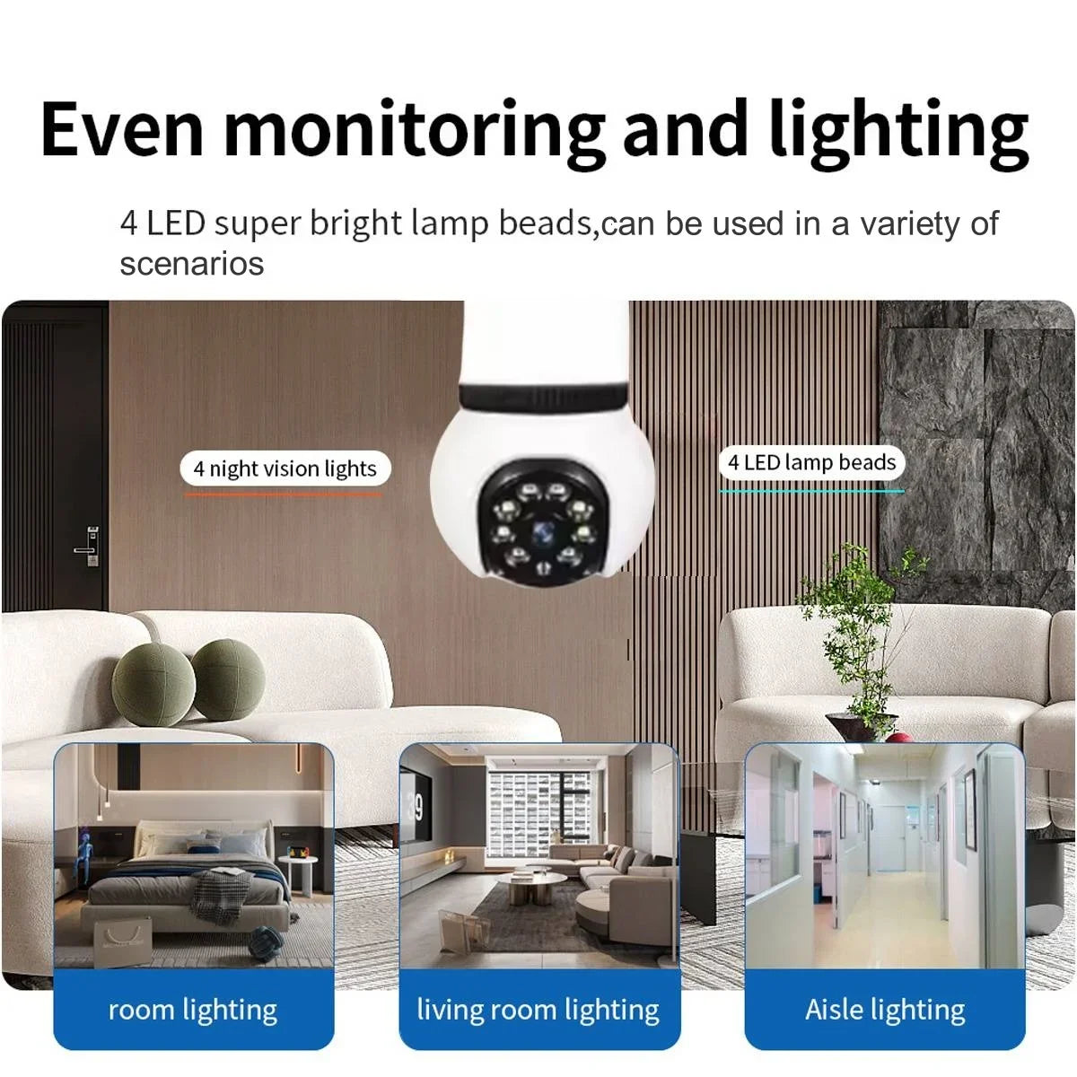 8MP E27 LED Bulb Camera WiFi Surveillance Camera Automatic AI Tracking Indoor Video 8X Zoom Color Night Vision Wireless Cam CCTV