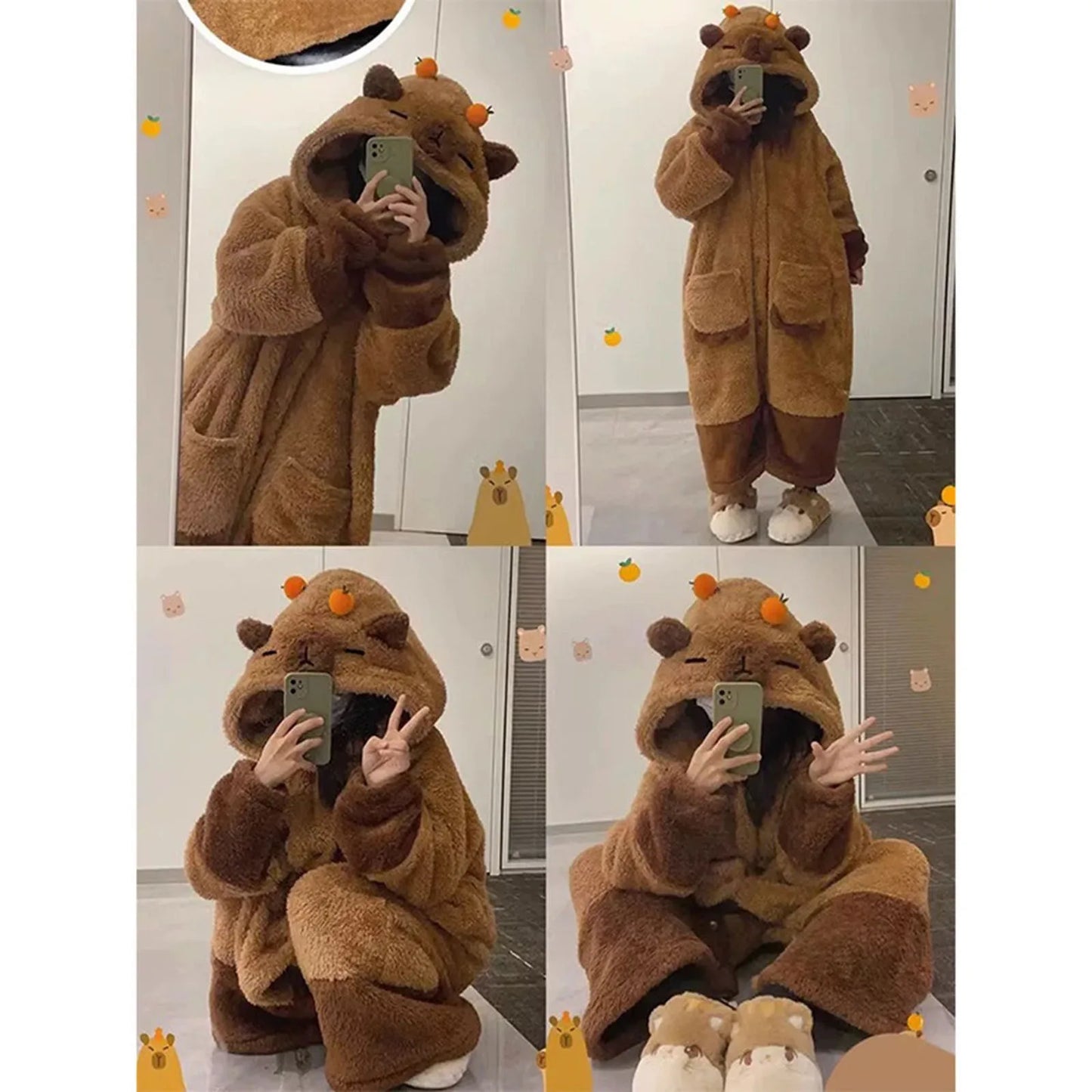 Winter Warm Women's Cute Bear Onesie Nightgown Long Sleeve Coral Velvet Hooded Jumpsuit One-Piece Pajamas Women Party Loungewear
