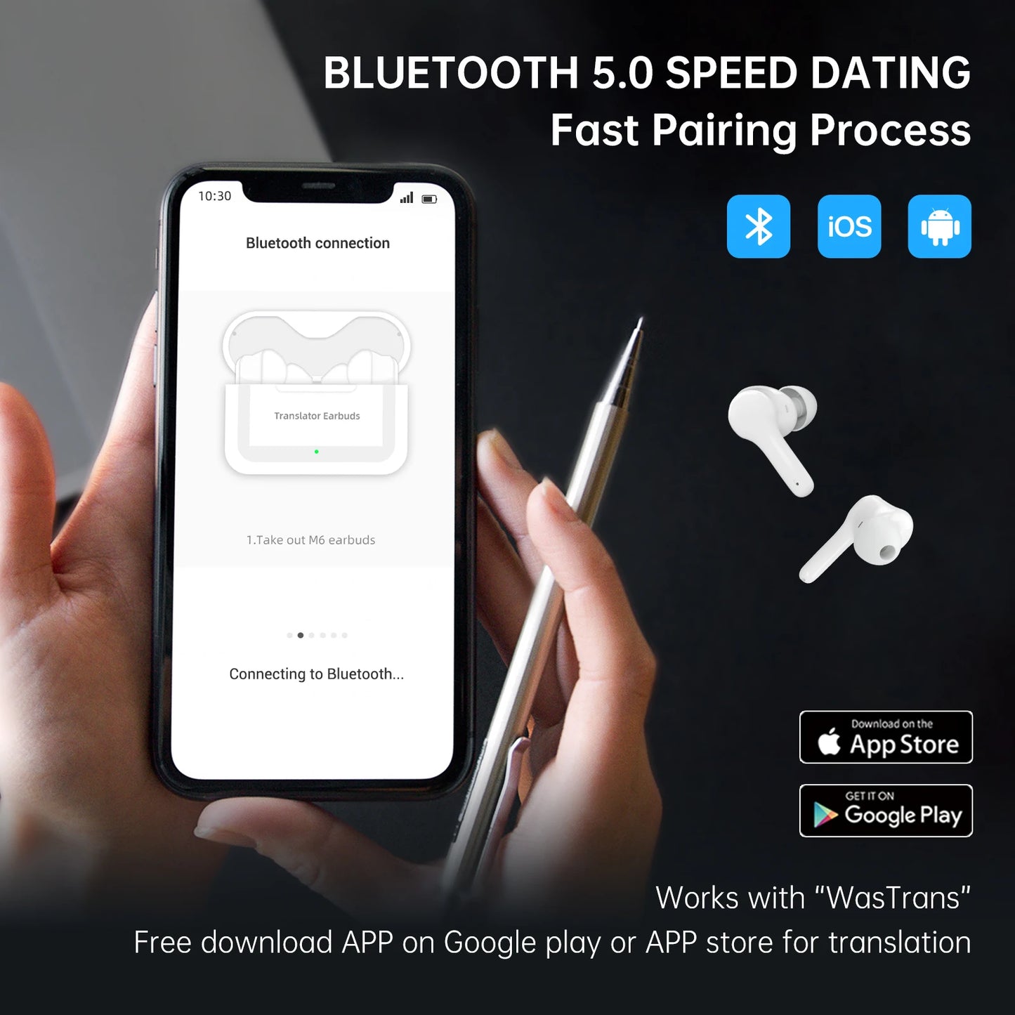 Translator Earbuds,144 Languages,Bidirectional Real-time Translator Device,Instant Offline Translation Headsets