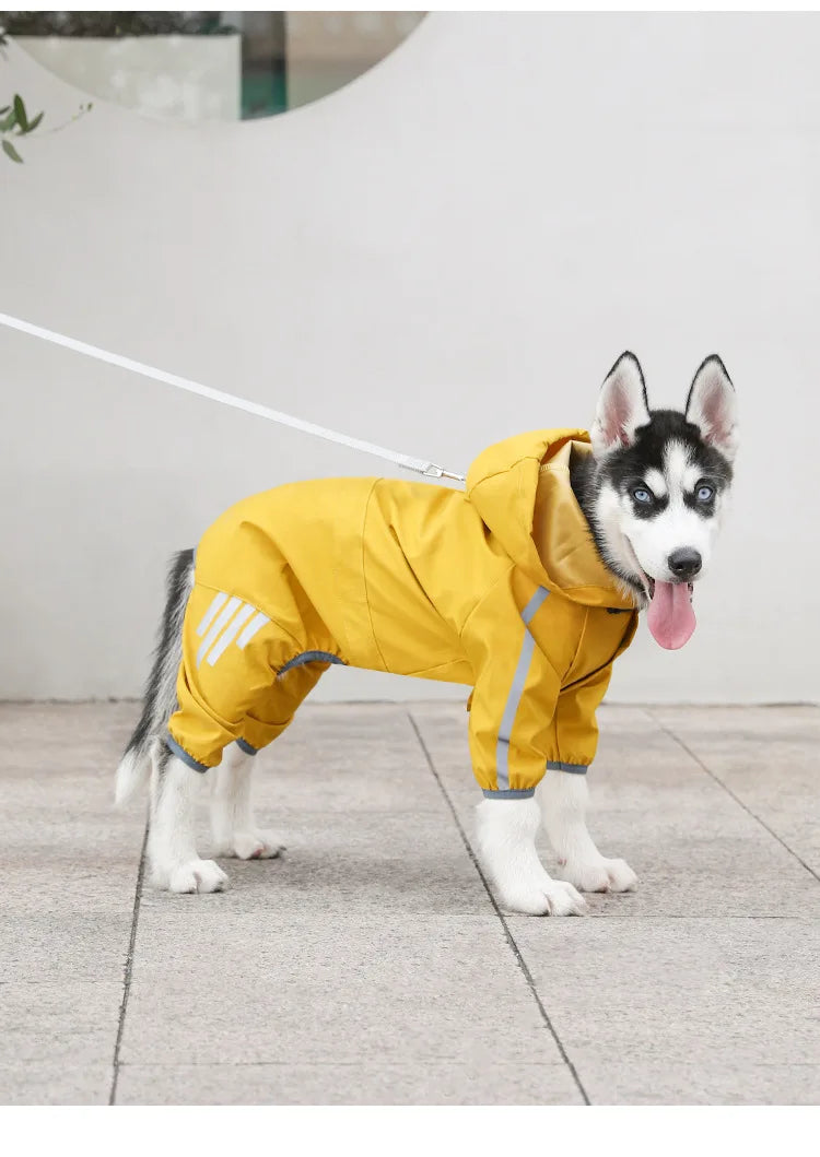 Dog Raincoat Reflective can-pull Dog Jacket Waterproof Large Pet Rainy Day Out Clothes