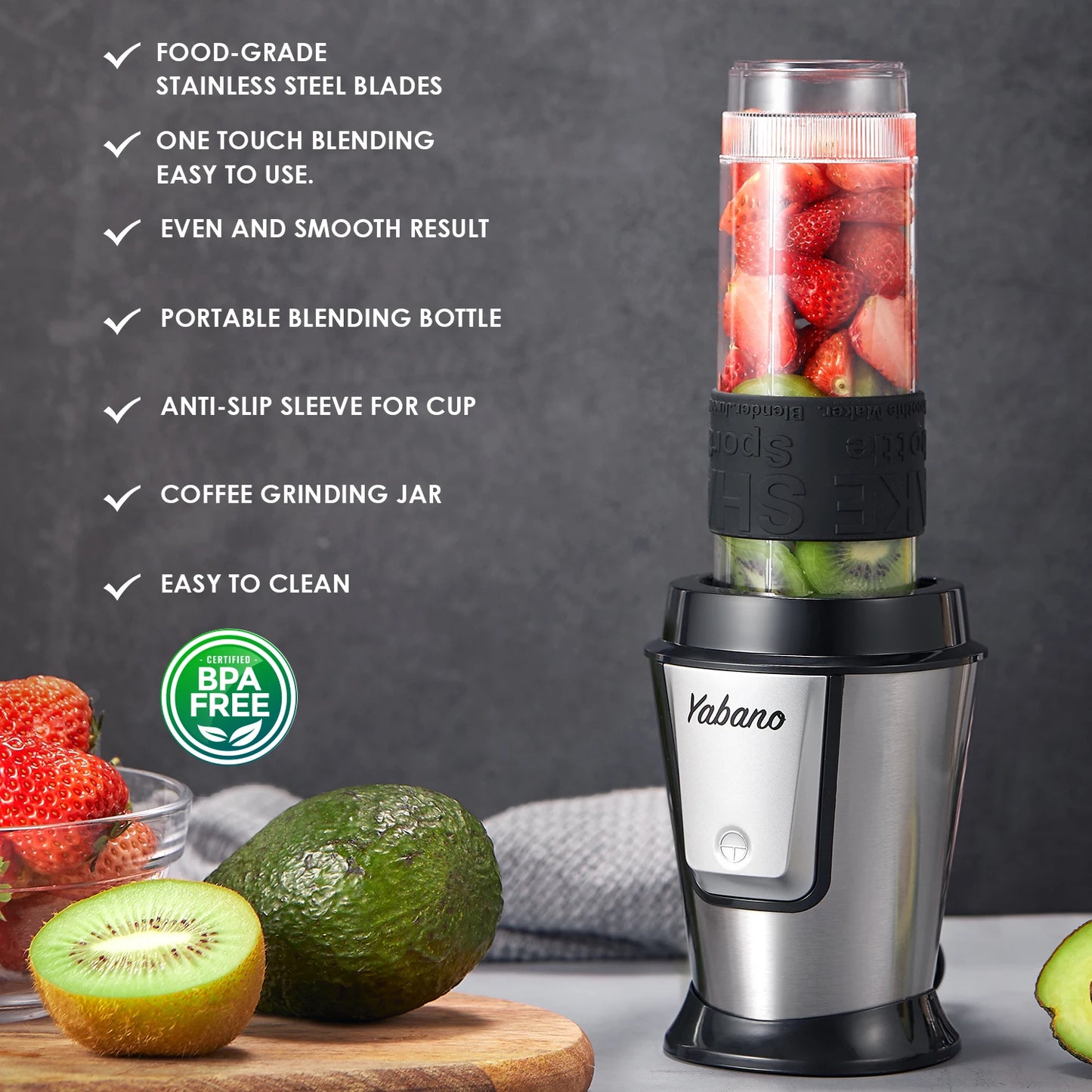Personal Blender with 2 x 20oz Travel Bottle and Coffee/Spices Jar, Portable Smoothie Blender and Coffee Grinder in One