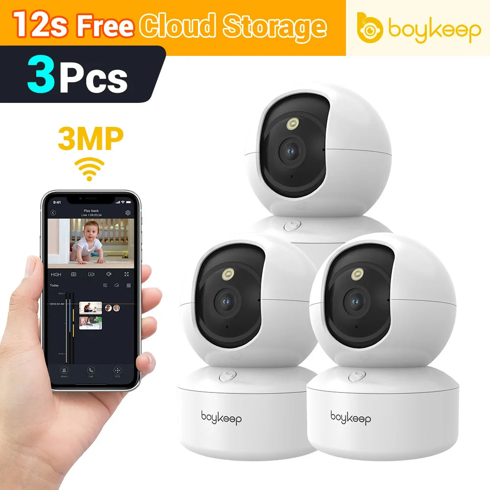 BoyKeep 3MP WiFi IP Camera Smart Baby Monitor Home Security 5G WiFi Indoor IP Automatic Tracking 24/7 Video Surveillance