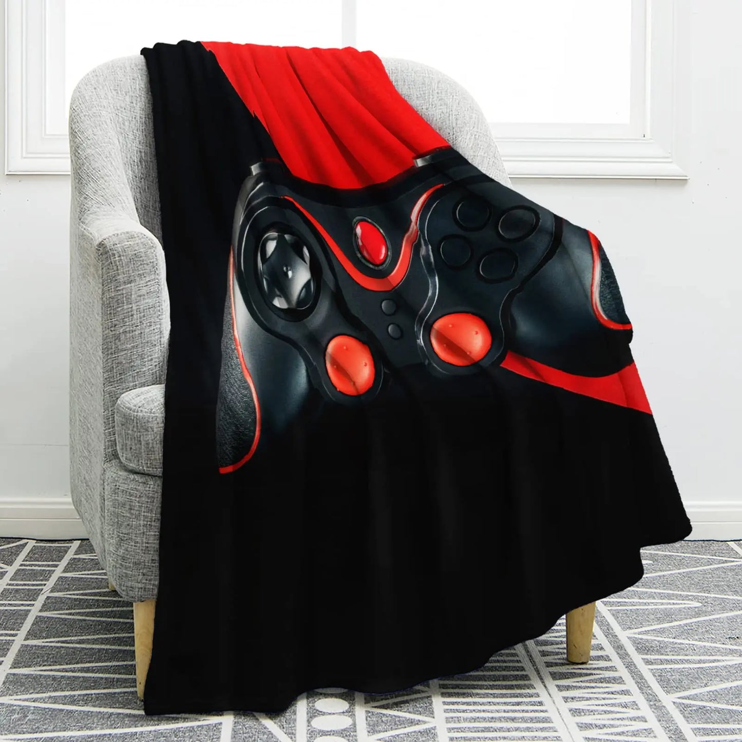 3D Game Controller Theme Blanket Soft Warm Print Throw Black Blanket for Men Boys Adult Birthday Gifts for Sofa Chair Bed Office